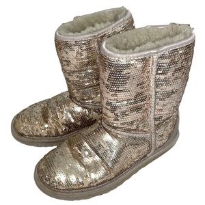 UGG Classic Short Boots Metallic Sequin Sparkley Gold Silver 5